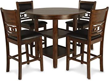 New Classic Furniture Gia 5-Piece Counter Dining Table Set, 42.25-Inch, Brown Pub Tables And Chairs, Counter Dining Table, Wood Dining Room Set, Luxury Dining Table, New Classic Furniture, Round Dining Set, Expensive Furniture, Dinette Sets, Counter Height Dining Table