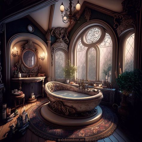 Dark Fantasy Bathroom, Fantasy Castle Bathroom, Casa Fantasy, Architecture Renovation, Fairytale House, Casa Loft, Fantasy Rooms, Dream Bath, Fantasy Homes