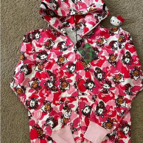 Brand New With Tags, Rare Hello Kitty Bape Hoodie Pink Bape Hoodie Outfit, Bape Hello Kitty, Bape Hoodie Outfit, Pink Bape Hoodie, Hello Kitty Things, Designed Hoodies, Rare Hello Kitty, Bape Jacket, Bape Hoodie