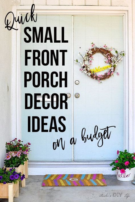 Quick and easy small front porch decorating ideas! These are easy and budget friendly! Look how colorful it is! #spring #frontdoor Small Front Porch Makeover, Small Front Porch Decorating Ideas, Small Front Porch Decor, Small Porch Ideas, Quick Woodworking Projects, Front Porch Decorating Ideas, Small Porch Decorating, Front Porch Decor Ideas, Front Porch Makeover