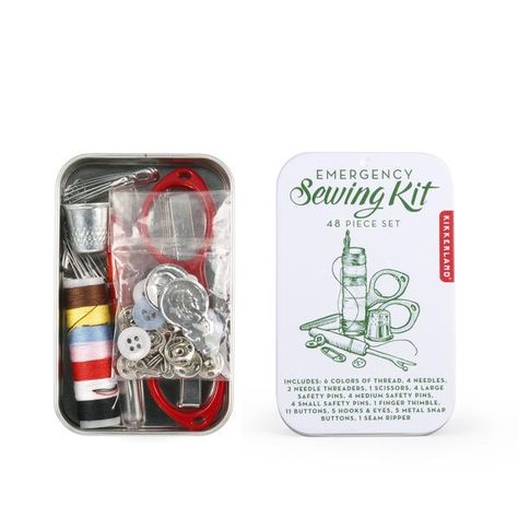 Perfect for those small fashion disasters on the go - this emergency sewing toolkit from Kikkerland will be the hero of the night. Packed compactly with all the essentials to repair your garments, you'll be safe in the knowledge that you'll fix it! So whether you're just about to go to that big meeting, party with your crush - or even walking down the aisle, you'll be doing it in complete style! Description Length x 1.7 cm, Width 9.3 cm, Height 6 cm. Kit includes; An assortment of 6 coloured thr Sewing Kit Gift, Emergency Sewing Kit, Tech Kit, Large Safety Pin, Needle Threaders, Seam Ripper, Safety Pins, Emergency Kit, Sewing Kit