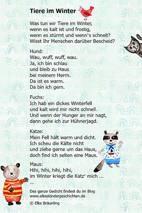 Elke Bräunling. Tiere im Winter. Habt Ihr Lust auf Tiergedichte oder ein Spiel mit Pantomime? - Kleines Pantomimenspiel. Was tun wir Tiere im Winter, wenn es kalt ist und frostig, wenn es stürmt und wenn’s schneit? ´Wisst Ihr Menschen darüber Bescheid? Thema Winter Im Kindergarten, Animals In Winter, Animal Poems, Winter Make Up, Kindergarten Portfolio, Snow Activities, Winter Kindergarten, Children's Stories, Finger Plays