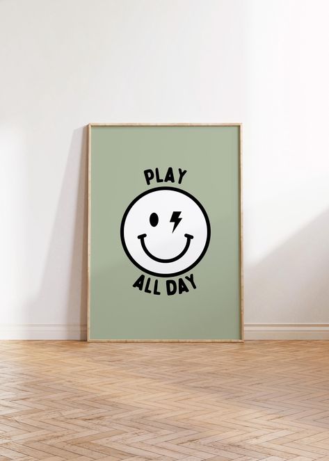 Kids Wall Art, Play All Day, Playroom Wall Decor, Boho Nursery Wall Art, Toddler Room Decor, Retro Print, Printable Wall art, Quote wall art by RainbowshineDesign on Etsy Room Decor Retro, Toddler Room Decor, Playroom Wall Decor, Play All Day, Wall Decor Boho, Playroom Wall, Art Quote, Kids Wall Art, Quote Wall Art