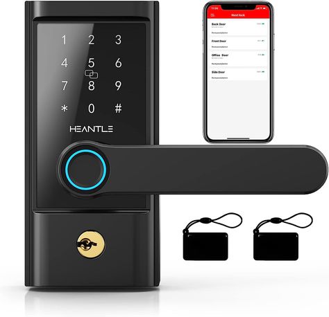 Keyless Entry Door Lock, HEANTLE Smart Lock Fingerprint Door Lock with Lever Electronic Smart Locks for Front Door Touchscreen Keypads Door Lock Automatic Lock Compatible with Alexa Google Home Black Biometric Door Lock, Keypad Door Locks, College Savings, Keyless Entry Door Locks, Fingerprint Door Lock, Entry Door Locks, Door Decorations Ideas, Amazon Prime Day Deals, Smart Door Locks