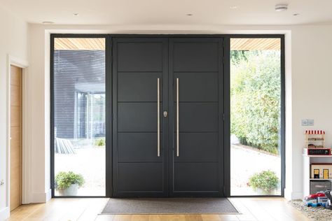 Origin Front Door Aluminium Door Design, Pintu Ganda, Aluminium Front Door, Aluminum Doors, Modern Entrance Door, Double Doors Exterior, Modern Exterior Doors, Contemporary Front Doors, Home Door Design