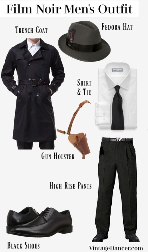 Film Noir Costume Ideas Noir Detective Outfit, Detective Costume, Detective Outfit, Classic Film Noir, Noir Detective, Detective Aesthetic, 1940s Outfits, Black Overcoat, Black And White Movie