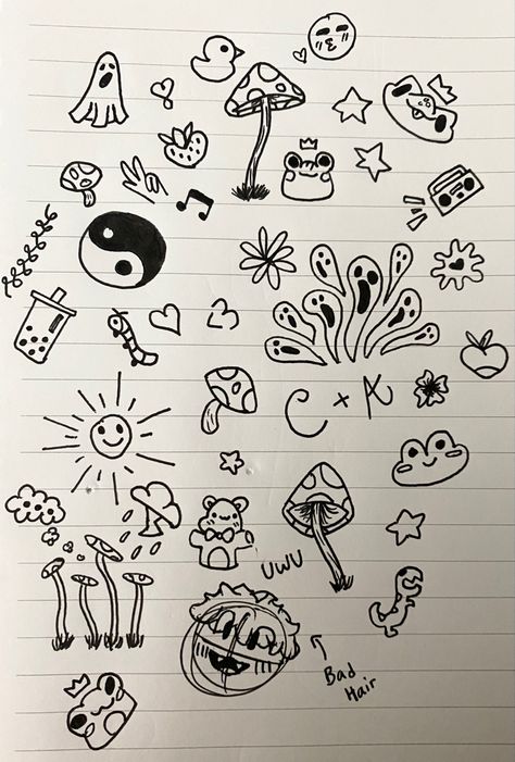 Easy Highlighter Doodles, Things To Doodle In Class Easy, Things To Draw In Class When Bored, Drawing Ideas When Bored, Highlighter Doodles, What To Draw When Bored, Wall Drawings, Things To Draw, What To Draw