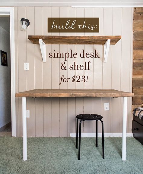 Simple DIY Wall Desk, Shelf & brackets (for under $23!) - Jenna Sue Design Diy Wall Desk, Diy Wall Mounted Desk, Diy Desk Organization, Diy Kids Desk, Bedroom Desk Organization, Kids Desk Organization, Diy Wood Desk, Bedroom Design Diy, Diy Regal