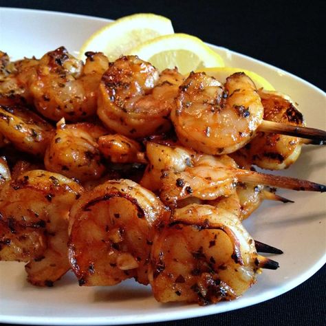 Grilled Garlic and Herb Shrimp | "My dad gave me this recipe, and every time I make it I have people begging me for the recipe." Grilled Garlic, Grilled Shrimp Skewers, Bbq Shrimp, Grilled Shrimp Recipes, Shrimp Skewers, Shrimp Dishes, Grilled Shrimp, How To Cook Shrimp, Seafood Dishes