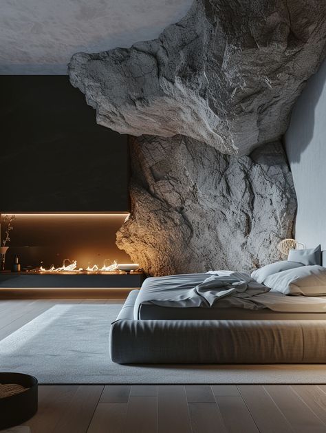 Wabi Sabi Bedroom, Stone Wall Texture, Stone Wall Design, Rock Textures, Waterfalls Backyard, Fantasy Castle, Industrial House, Clever Design, House Architecture Design