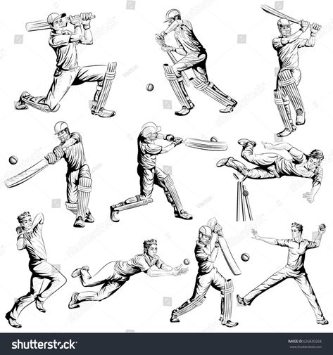 Cricket Vector Illustrations, Cricket Sketch, Cricket Painting, Form Sketches, Cricket Drawing, Cricket Vector, Cricket Pictures, Cricket Illustration, Poses Practice