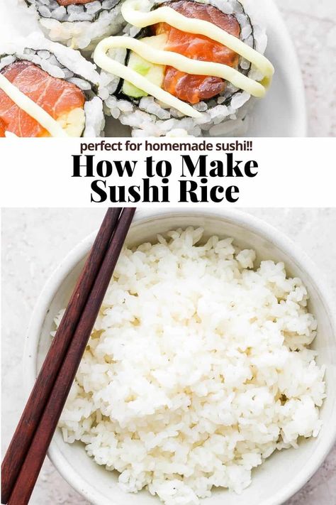 How to Make Sushi Rice - an easy, step-by-step tutorial (with photos) that teaches you how to make sushi rice at home! #howtomakesushirice #howtomakesushiriceonthestove #howtomakesushiriceeasy Instant Pot Sushi Rice, Best Sushi Rolls, Best Sushi Rice, Recipes Sushi, Sushi Rice Recipe, Make Sushi Rice, Making Sushi Rice, Sushi Rice Recipes, Rice On The Stove