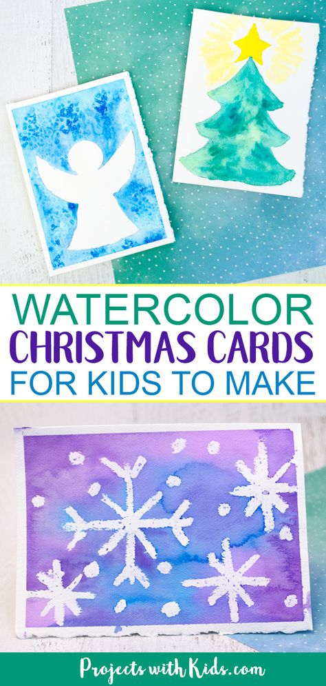 Easy Watercolor Christmas Cards, Easy Watercolor Christmas, Cards For Kids To Make, Christmas Cards For Kids, Toddler Craft, Christmas Cards Kids, Watercolor Christmas Tree, Simple Christmas Cards, Christmas Arts And Crafts