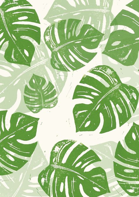 Linocut Leaf Pattern by Bianca Green Monstera Leaf Pattern, Toucan Art, Gemini Art, Green Art Print, Jungle Art, Unframed Art Prints, Monstera Deliciosa, Duvet Cover Pattern, Green Art