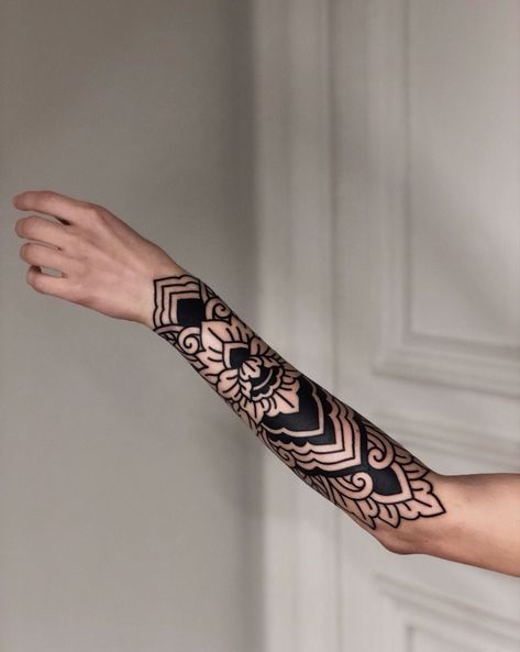 Ornamental Half Sleeve Tattoo, Ornamental Band Tattoo, Ornamental Sleeve Tattoo, Ornamental Tattoo Sleeve, Ornamental Wrist Tattoo, Floral Ornamental Tattoo, Blackwork Sleeve, Forearm Mandala Tattoo, 2024 Tattoo