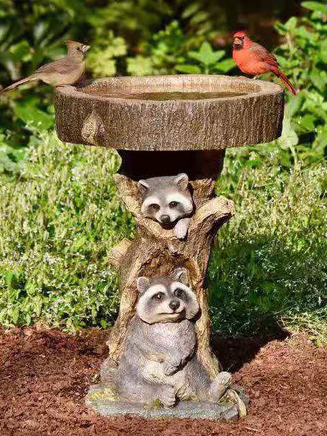 Brown  Collar  ABS   Embellished   Outdoor & Garden Large Bird Feeders, Bird Bath Bowl, Bureau Decor, Wild Bird Feeders, Bird Bath Garden, Bird Baths, Cute Raccoon, Rain Chain, Tree Carving