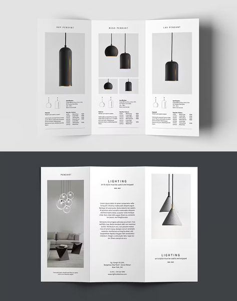 Lighting 3fold Brochure Template INDD 3 Fold Brochure Design, Folded Brochure, Leaflet Layout, Catalogue Design Templates, Architecture Brochures, Brochure Design Layouts, Brochure Design Creative, Brochure Ideas, Brochure Design Layout