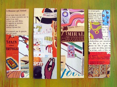 collage-bookmarks-1 | artsyville | Flickr Collage Bookmarks, Bookmarks Craft, Collage Crafts, Crafting Party, Collages Art, Displaying Books, Book Marker, Mixed Media Illustration, Therapeutic Art