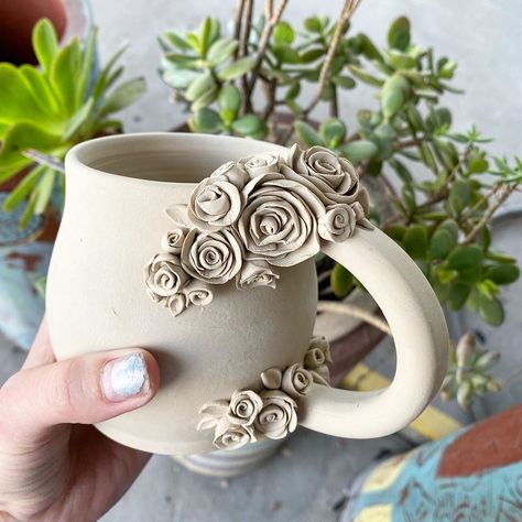 Nika on Instagram: “Just finished making this rose mug 😛 still greenware so won’t be ready for a while” Clay Garden, Rose Pottery, Ceramics Ideas, Diy Pottery, Ceramics Ideas Pottery, Be Ready, Pottery Studio, Craft Inspiration, Clay Art