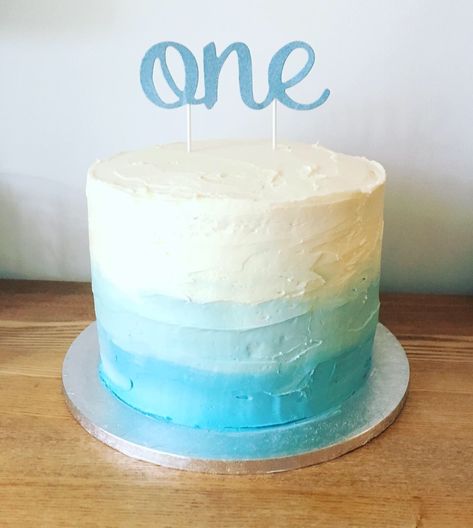 Rough iced blue ombré smash cake (4 x 9 inch layers) Ombre First Birthday Cake, Ocean Themed Smash Cake, Plain Smash Cake, Ombré Blue Cake, 4 Inch Smash Cake, One Cool Dude Smash Cake, Summer Cake Smash Boy, Blue And White Smash Cake, The Big One Smash Cake