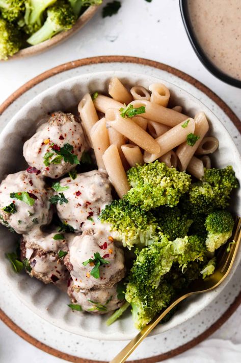 Pork And Beef Meatballs, Paleo Swedish Meatballs, Dairy Free Sauce, Roasted Beets And Carrots, Swedish Meatballs Recipe, Dairy Free Sauces, Gluten Free Meatballs, Creamy Rice, Meatball Ingredients