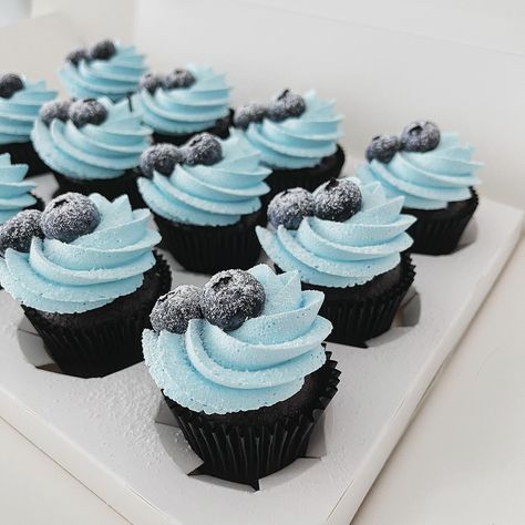 Chocolate Cupcakes With Blue Frosting, Blueberry Themed Cake, Blueberry Cake Pops, Blackberry Cupcakes, Jester Lavorre, Winter Cupcakes, Dream Bakery, Blueberry Waffles, Blue Frosting