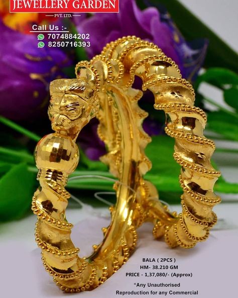 Kadde Bala Gold Design, Gold Bala Design, Gold Statement Jewelry, Gold Costume Jewelry, Pure Gold Jewellery, Gold Bangles For Women, Gold Jewellry, Beautiful Gold Necklaces, Gold Necklace Indian Bridal Jewelry