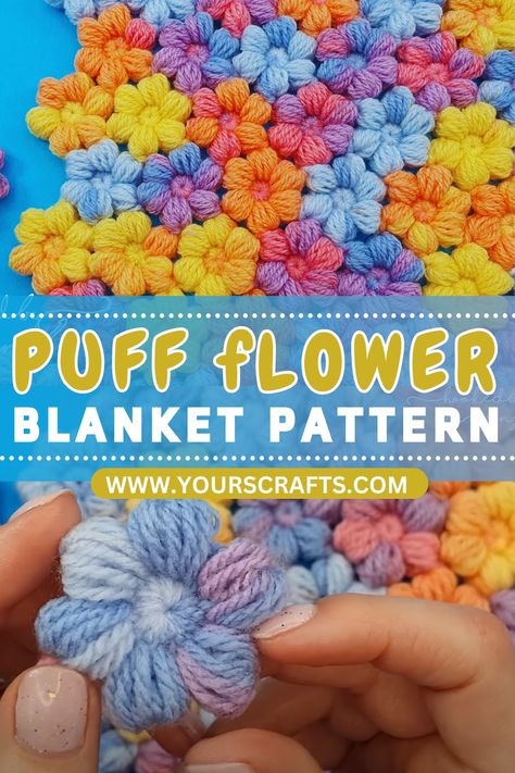 PUFF FLOWER BLANKET Free Puff Flower Crochet Pattern, Puffy Flowers Crochet, Crochet Puffy Flowers Free Pattern, Puffy Crochet Flowers, Crochet Puff Flower Blanket, Puff Flower Crochet Blanket, Puff Flower Blanket, Puff Flower Crochet Pattern, Crochet Flower Afghan