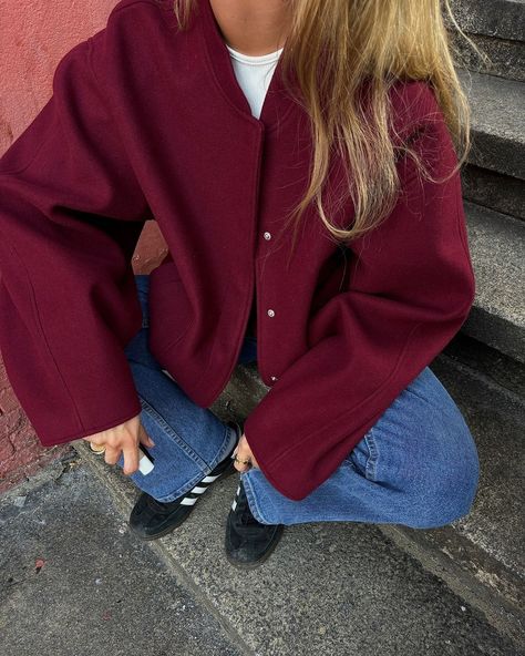 Do you like trench coats more or bomber jackets?💋🥰 #outfitinspiration #jacket #bomberjacket #cdhstudio #inspo #outfitideas Vintage Burgundy Outerwear For Fall, Red Oversized Jacket, Vintage Brown Fall Streetwear Outerwear, Oversized Burgundy Winter Outerwear, Fitted Vintage Red Outerwear, Burgundy Jacket, Burgundy Outfit, Downtown Outfits, Fashion Aesthetics