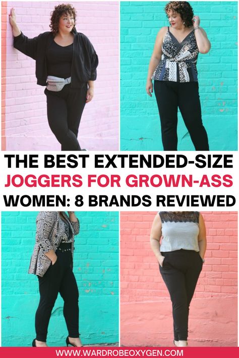 The Best Extended-Size Joggers: 8 Brands Reviewed! I've searched for the best pair of joggers for grown-ass women so you don't have to! These joggers typically work for younger women as well since they can be styled in many different ways. #joggers #womensstyle #womensworkfashion #pants Joggers For Work, Professional Wardrobe Capsule, Womens Joggers Outfit, Joggers Plus Size, Personal Style Types, Wardrobe Oxygen, Womens Joggers, Style Quizzes, Plus Size Joggers