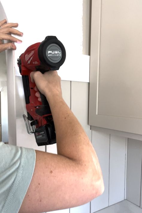 Beautiful DIY Shiplap Backsplash - Crystel Montenegro Home Shiplap Backsplash Kitchen, Shiplap Backsplash, Accessible Beige, Diy Shiplap, Pvc Trim, Shoe Molding, Kitchen Backsplashes, Backsplash Kitchen, Base Trim