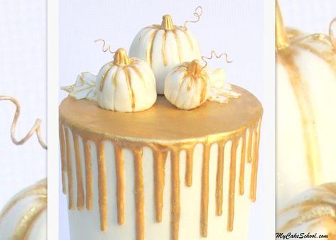 Elegant Chocolate Gold Drip on Buttercream! Cake video tutorial by MyCakeSchool.com. Online cake tutorials, cake videos, recipes, and more! Drip Cake Tutorial, Gold Drip Cake, Chocolate Almond Cake, Fall Cake Recipes, Decoration Patisserie, Cinnamon Coffee Cake, Thanksgiving Cakes, Gold Drip, Gingerbread Latte