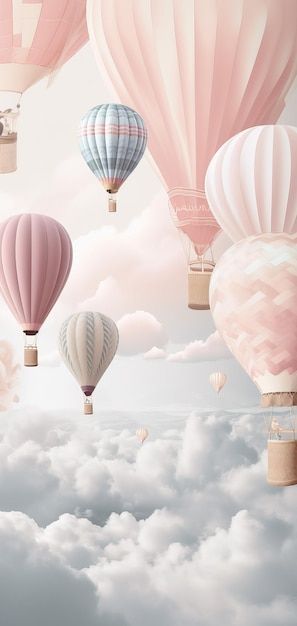 Hot Air Balloon Design, Happy Good Morning Quotes, Hot Air Balloons, Air Balloons, Hot Air Balloon, Premium Photo, Hot Air, Pastel Colors, The Sky