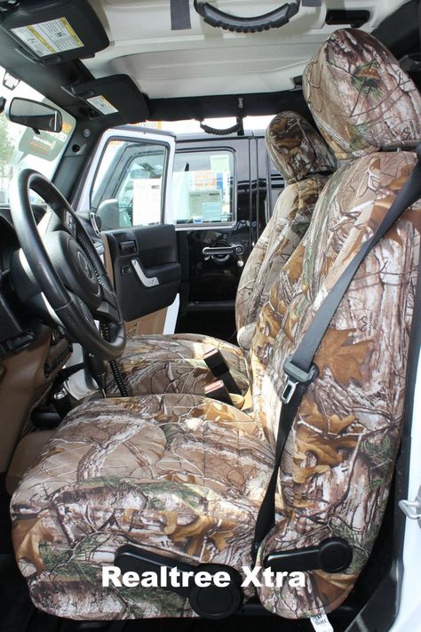 Realtree Camo Seat Covers by Wet Okole | Realtree B2B Jeep Wrangler Seat Covers, Camo Seat Covers, Camo Truck, Automotive Seat Covers, Truck Yeah, Jacked Up Trucks, Suzuki Samurai, Truck Interior, Jeep Gladiator