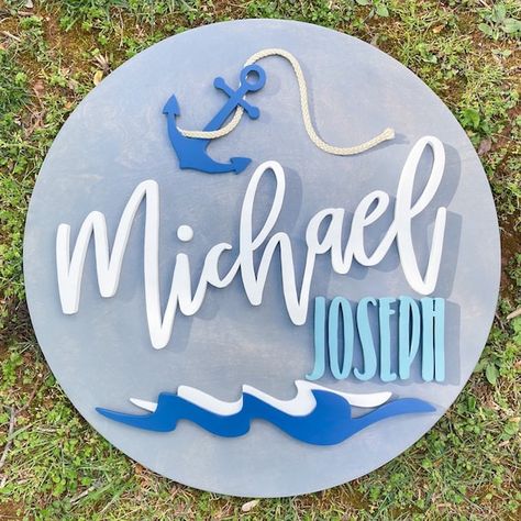 Nursery Name Sign Nursery Decor Nursery Wall Art Nursery - Etsy Nautical Nursery Boy, Succulent Wall Hanging, Sailor Theme, Baby Door Hangers, Nursery Boy, Baby Door, Name Crafts, Nursery Name Sign, Ocean Design