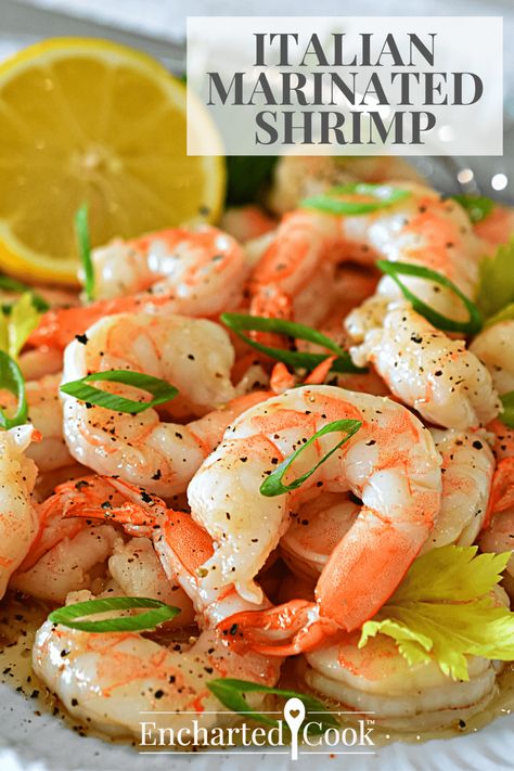 Super easy recipe for cooked shrimp marinated in your favorite Italian dressing. Just 4 ingredients and you have a quick and elegant salad or appetizer. Step-by-step instructions are included in this delicious recipe. Shrimp With Italian Dressing Recipe, Shrimp Pasta Salad With Italian Dressing, Grilled Shrimp Marinade, Elegant Salad, Cooked Shrimp Recipes, Salmon Asparagus, Shrimp Marinade, Cooked Shrimp, Shrimp And Vegetables