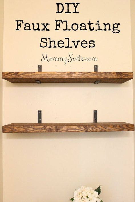 DIY Faux Floating Shelves Bilik Air Kecil, Faux Floating Shelves, Diy Regal, Decor Ikea, Hemma Diy, Floating Shelves Diy, Room Shelves, Diy Holz, Estantes Flotantes