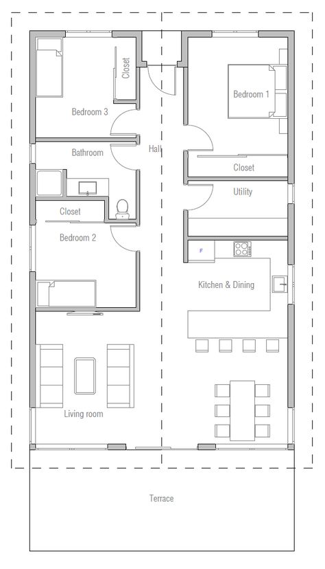 House Plan CH415 House Plan Pelan Lantai Rumah, Square House Plans, 4 Bedroom House Designs, Single Storey House Plans, 20x40 House Plans, Pelan Rumah, Bungalow Floor Plans, Narrow Lot House Plans, Little House Plans