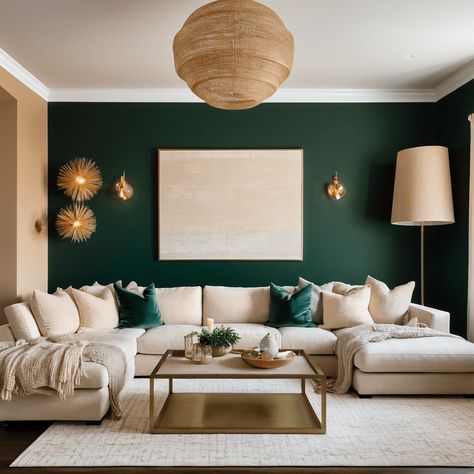 Dark Sage Green Living Room, Dark Green Living Room Aesthetic, Dark Green Living Room Color Scheme, Brown And Green Living Room, Green Living Room Color Scheme, Emerald Green Living Room, Green Living Room Ideas, Green Walls Living Room, Sage Green Living Room