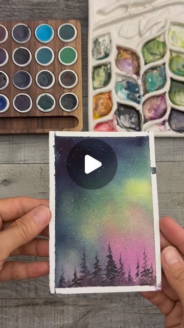 Aurora Borealis Watercolor, Aurora Watercolor, Painting Aurora Borealis, Painting Aurora, Aurora Borealis Painting, Aurora Borealis Art, Watercolor Night Sky, Aurora Art, Night Sky Art