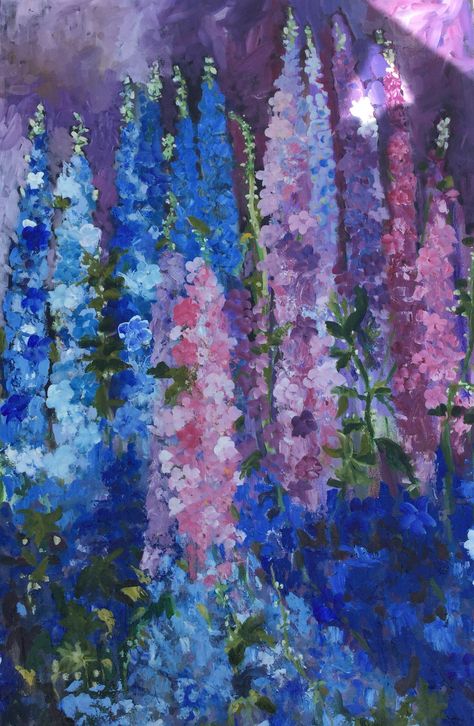 Larkspur Aesthetic Wallpaper, Delphinium Flower Wallpaper, Larkspur Flower Aesthetic Wallpaper, Oil Painting Black Background, Larkspur Flower Painting, Larkspur Flower Aesthetic, Larkspur Aesthetic, Delphinium Wallpaper, Larkspur Painting