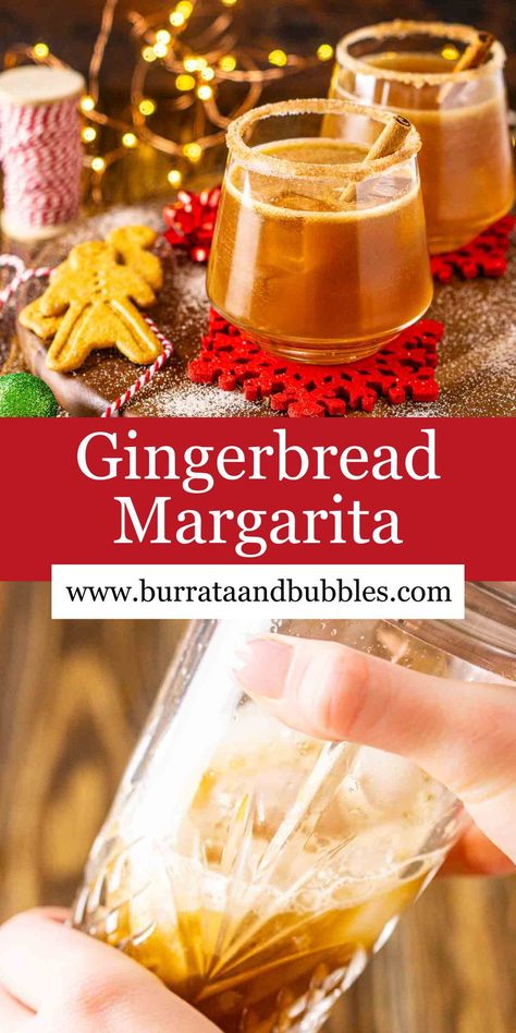 Turn everyone’s favorite tequila cocktail into the perfect holiday sipper with this gingerbread margarita! A homemade gingerbread simple syrup gives this Christmas margarita a burst of warm seasonal spices while the fresh lime juice and orange juice add just the right brightness. You’ll want to serve this signature Christmas cocktail at every holiday party. Gingerbread Margarita, Signature Christmas Cocktail, Holiday Margaritas, Christmas Margarita, Restaurant Cocktails, Best Christmas Cocktails, Bubble Recipe, Homemade Gingerbread, Tequila Cocktail