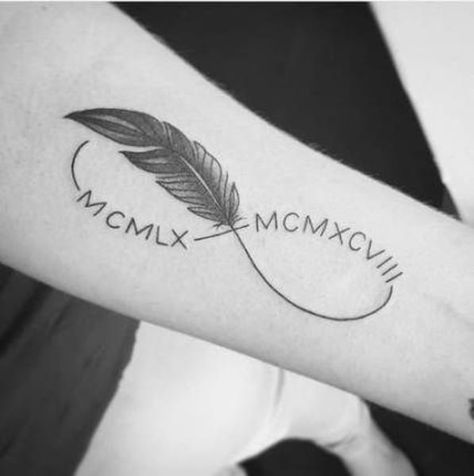 160+ Infinity Tattoo With Names, Dates, Symbols And More (For Women) Infinity Name Tattoo, Infinity Tattoo With Feather, Couple Tattoos Love, Infinity Symbol Tattoo, Mama Tattoo, Infinity Tattoo Designs, Roman Numeral Tattoos, Date Tattoos, Omerta Tattoo