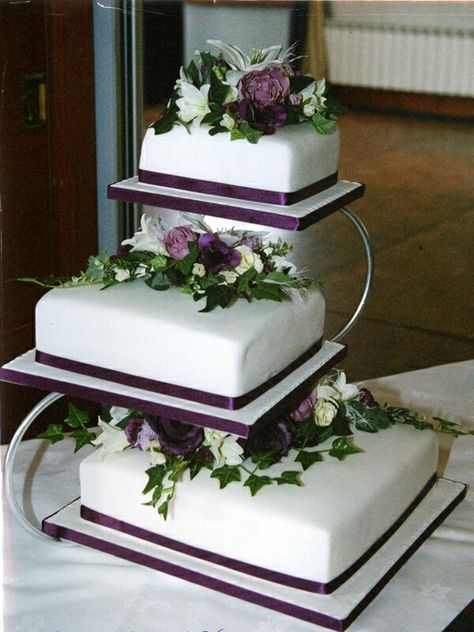 Love the offset  square tiers Wedding Cake Designs Elegant, Square Wedding Cakes, Purple Wedding Cakes, Wedding Cake Pictures, Romantic Wedding Cake, Amazing Wedding Cakes, Simple Wedding Cake, Cool Wedding Cakes, Elegant Wedding Cakes