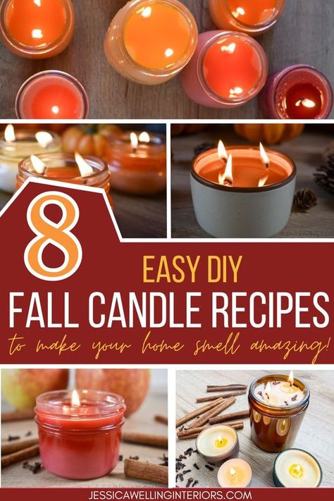 Make your home smell amazing with these easy Fall candle tutorials! From pumpkin spice to apple cider to beeswax and spiced pear! Fall Diy Candles, Fall Candle Crafts, Diy Fall Scented Candles, Homemade Fall Candles, Diy Scented Candles Recipes, Homemade Candle Recipes, Candle Recipes, Fall Scented Candles, Fall Candles Diy, pumpkin spice candles Candle Making Fall Scents, How To Make Fall Scented Candles, Candle Filler Ideas, Aromatherapy Candle Recipes, Homemade Fall Candles Diy, Candle Smell Recipes, Candle Making Recipes Homemade, Decorating With Oil Lamps, Pumpkin Spice Candle Diy