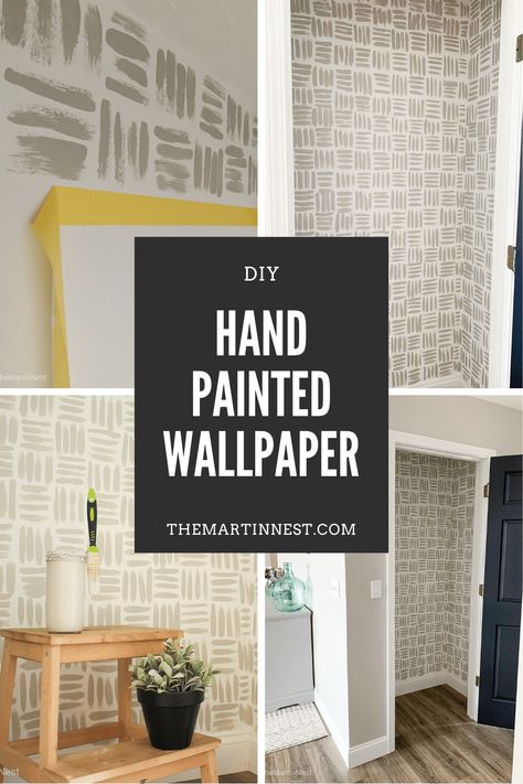 Handpainted DIY Wallpaper Accent Wall #accentwall #handpaintedwall #diyaccentwall #paintedwall #stenciledwall #closetmakeover #hallcloset Corner Pantry Shelves, Functional Pantry, Accent Wall Diy, Rental Friendly, Entryway Closet, Painted Wallpaper, Pantry Shelves, Corner Pantry, Bedroom Redo