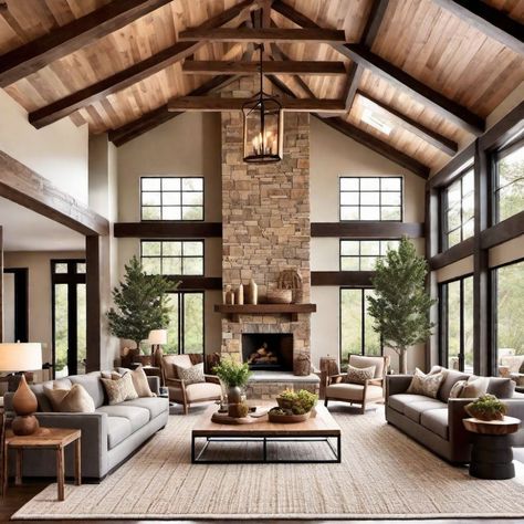 Rustic Modern House Interior, Mountain Lodge Home Decor, Mountain House Design Architecture, Aspen Interior Design, Modern Rustic Design Interiors, Nature Inspired Home Interior, Cozy Living Rooms With Color, Colorado House Interior, Mountain Rustic Decor