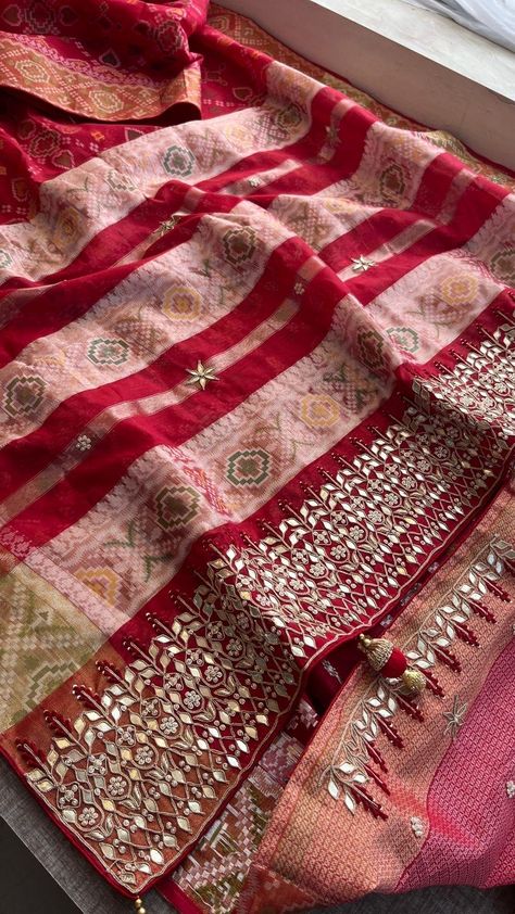 FABRIC OF SAREE  pure Kora patola silk banarasi weaving             Fabric of blouse Pure kora patola silk Silk             WORK Zardozi   anchor sequins  pearl Gotapatti work Prebooking 20 days approximately Luxury Raw Silk Dupatta With Bandhani Print, Luxury Banarasi Silk Dupatta With Ikat Print, Luxury Brocade Dupatta For Puja, Luxury Embroidered Silk Thread Fabric With Pallu, Banarasi Silk Dupatta With Pallu, Luxury Banarasi Silk Dupatta With Pallu, Sari Fabric Floral Stripe Brocade, Luxury Handloom Dupatta For Ceremonial Occasions, Luxury Bollywood Raw Silk Fabric