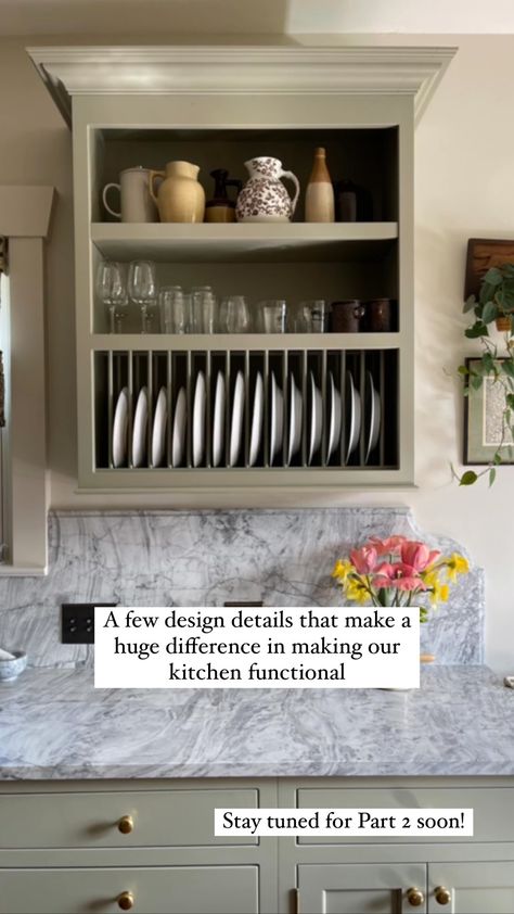 Lauren Caron (@studiolaloc) • Instagram photos and videos Kitchen With Plate Rack Cabinet, Shaker Plate Rack, Open Shelving Dishes, Built In Plate Rack Kitchen, Small Bar Sink, Kitchen Design Details, Plate Rail, Plate Racks In Kitchen, Functional Kitchen Design