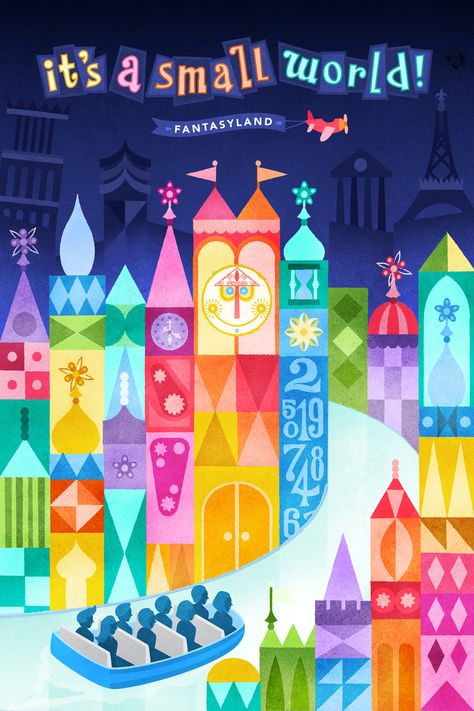 Vintage Disney Posters, Its A Small World, Disney Poster, Disney Parque, Disney Attractions, It's A Small World, Disney Rooms, Retro Disney, Disney Rides